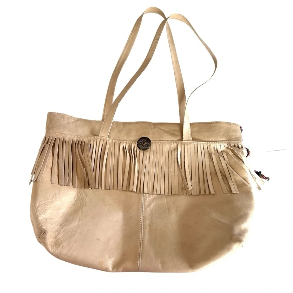Vintage Leather Fringe Tan Tote Bag Bohemian Western